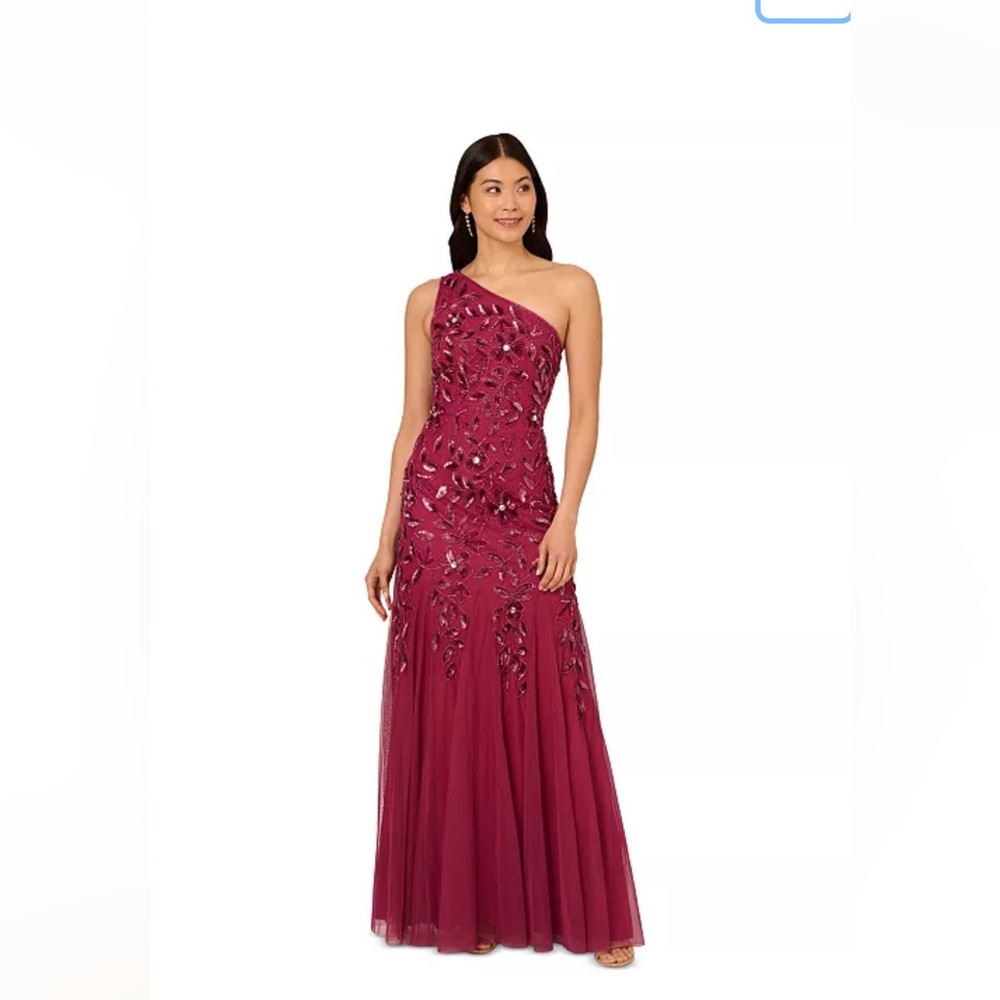 Adrianna papell one shoulder beaded evening gown